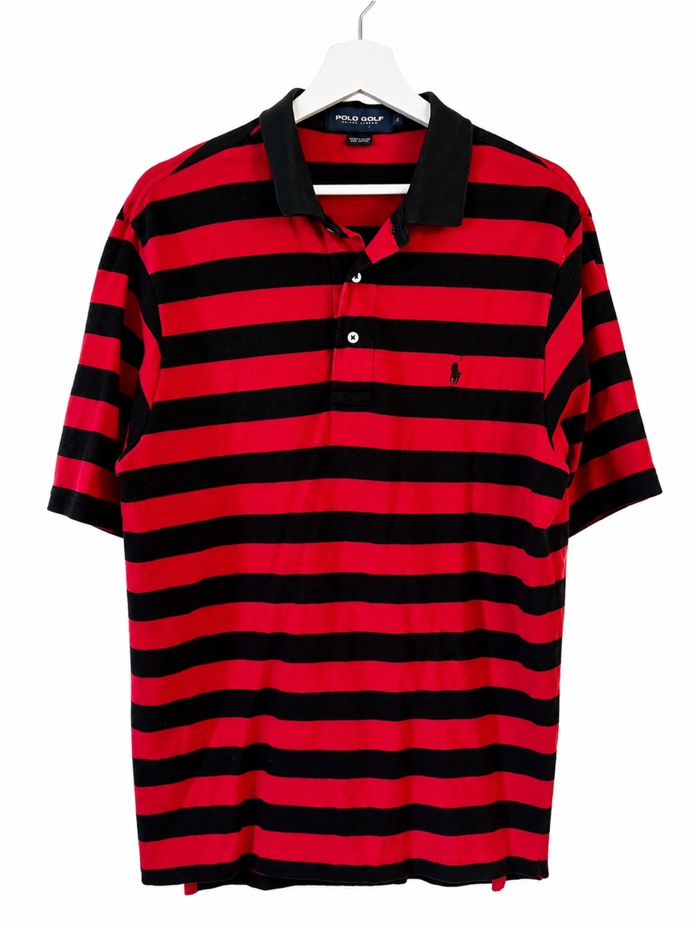 Polo Golf Ralph Lauren Red & Black Striped  Shirt L Rugby Preppy Classic Cotton